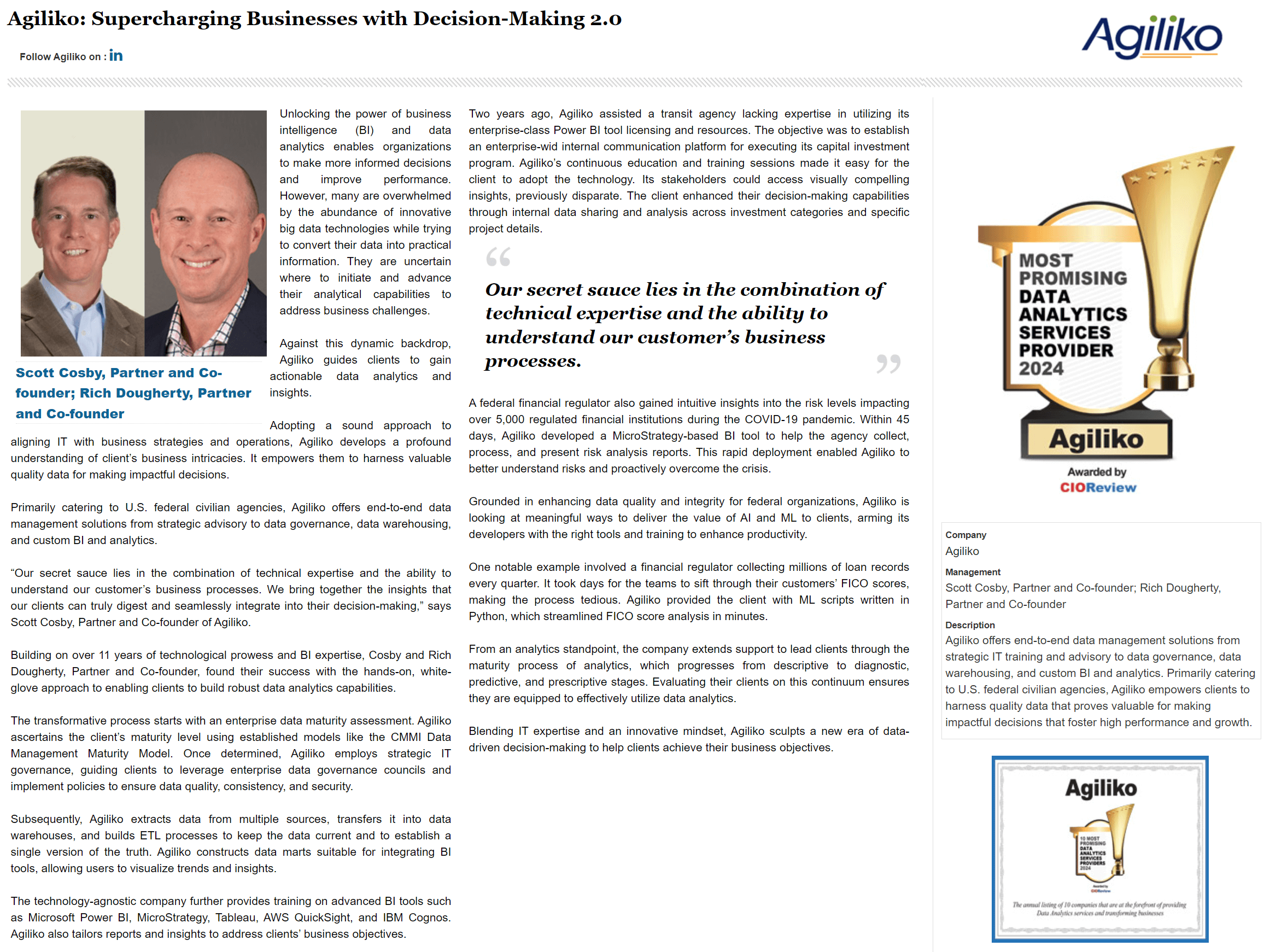 2024 CIO Review Article about Agiliko